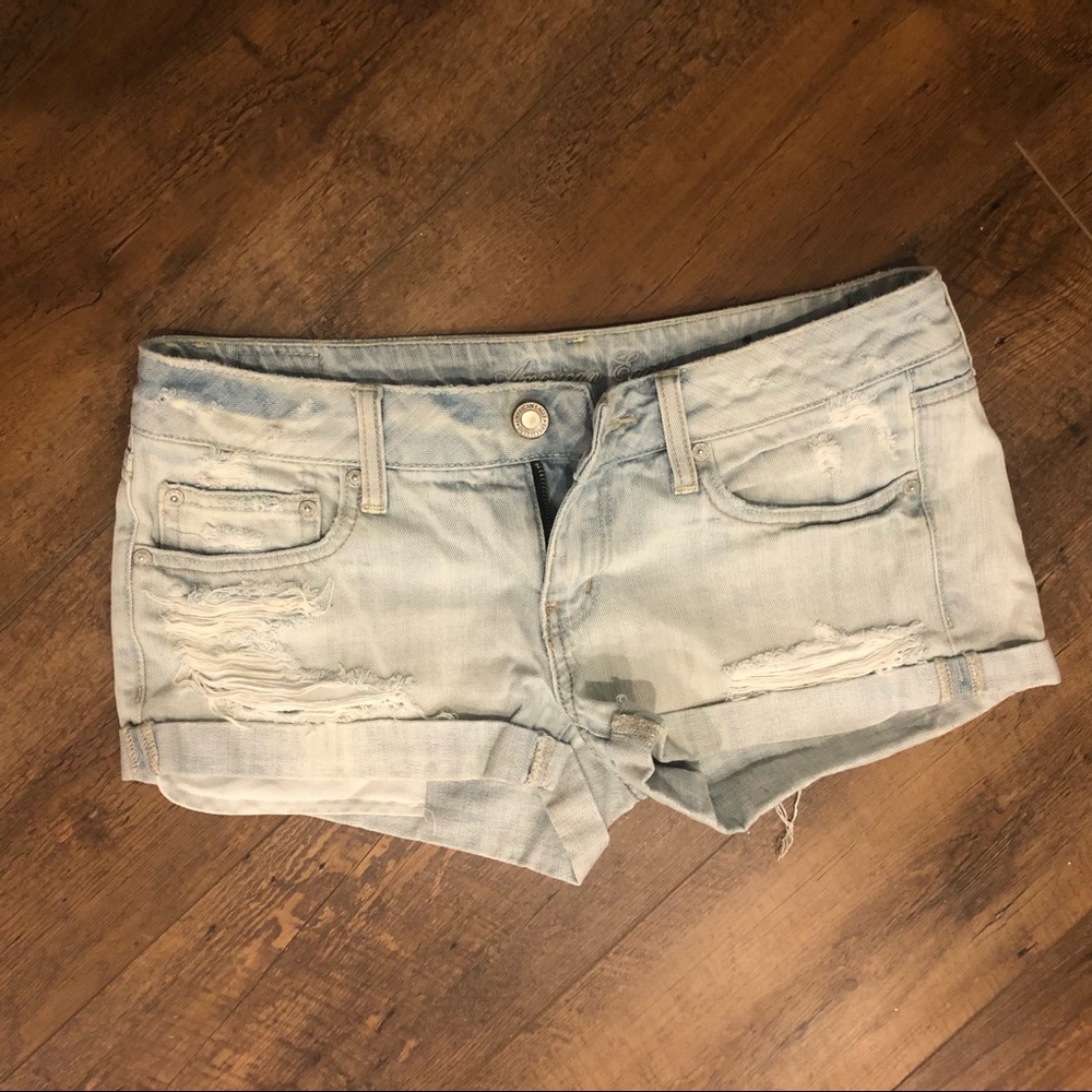 AE Light Wash Distressed Shorts